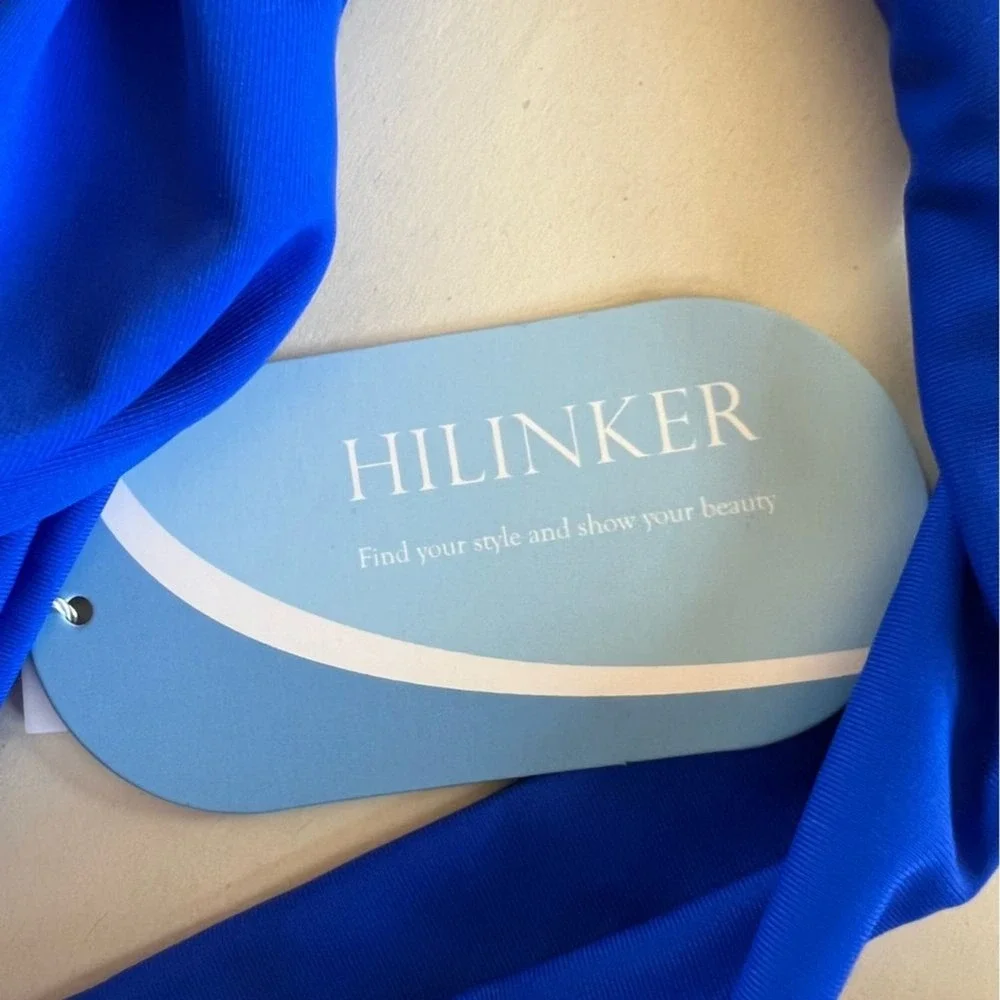 Hilinker Ruched Bikini Size S Blue Criss Cross Back High Cut‎ 2 Pc Swimsuit NWT